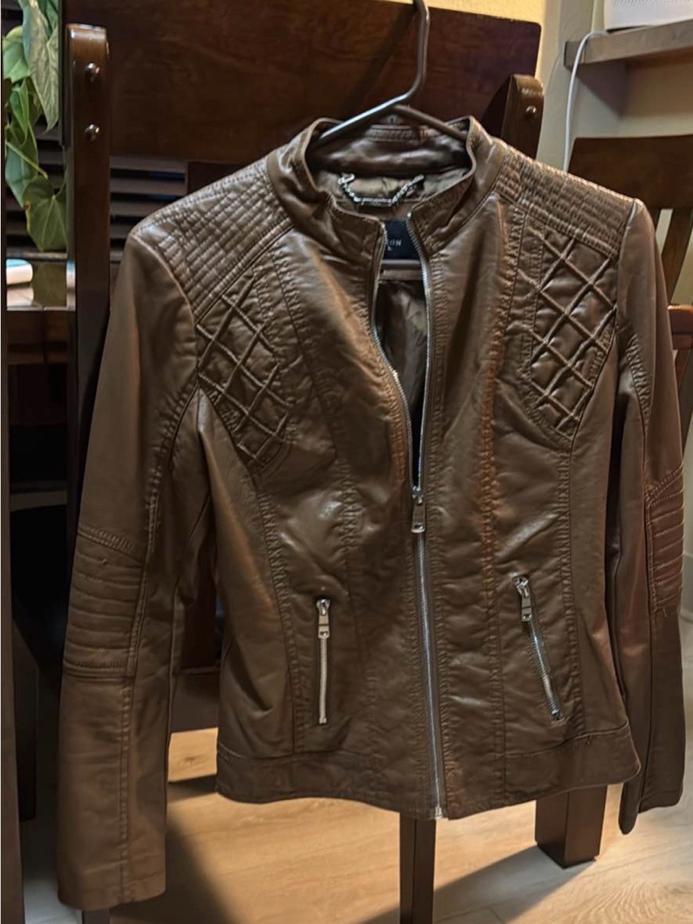 Brown faux Leather jacket extra small XS new